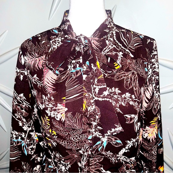 NWOT Derek Lam SZ38 Brown/white/blue multicolored Floral Tie-Neck Dress/bust 36” - Picture 6 of 7